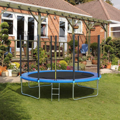 12FT Round Trampoline with Safety Enclosure Net & Ladder