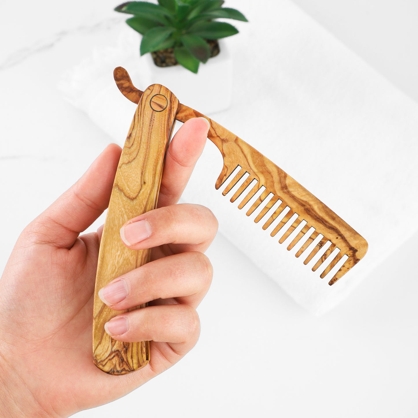 Folding Olive Wood Beard Comb – Premium Handmade Grooming Tool