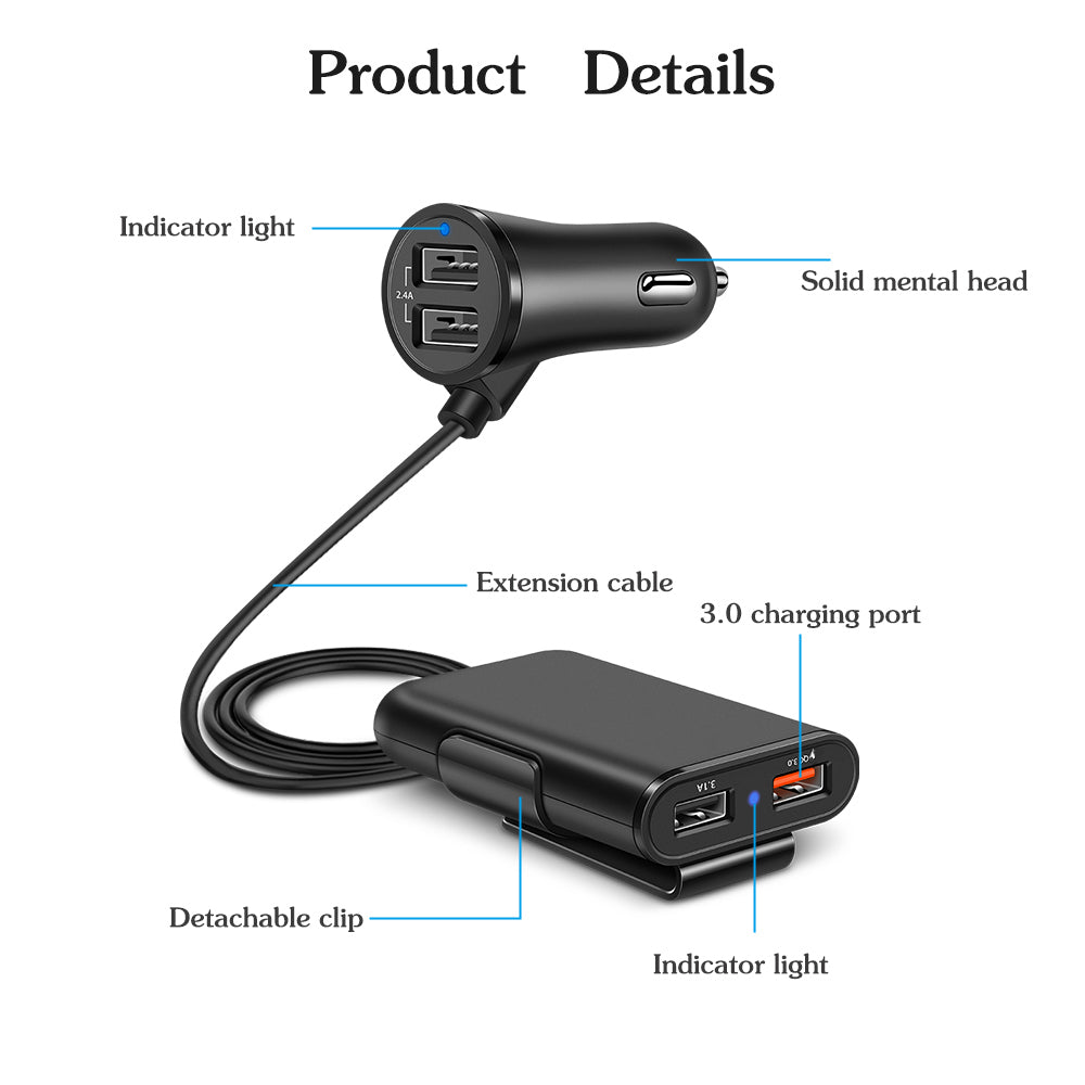 Smart QC3.0 Quick Car USB Charger With A Clip