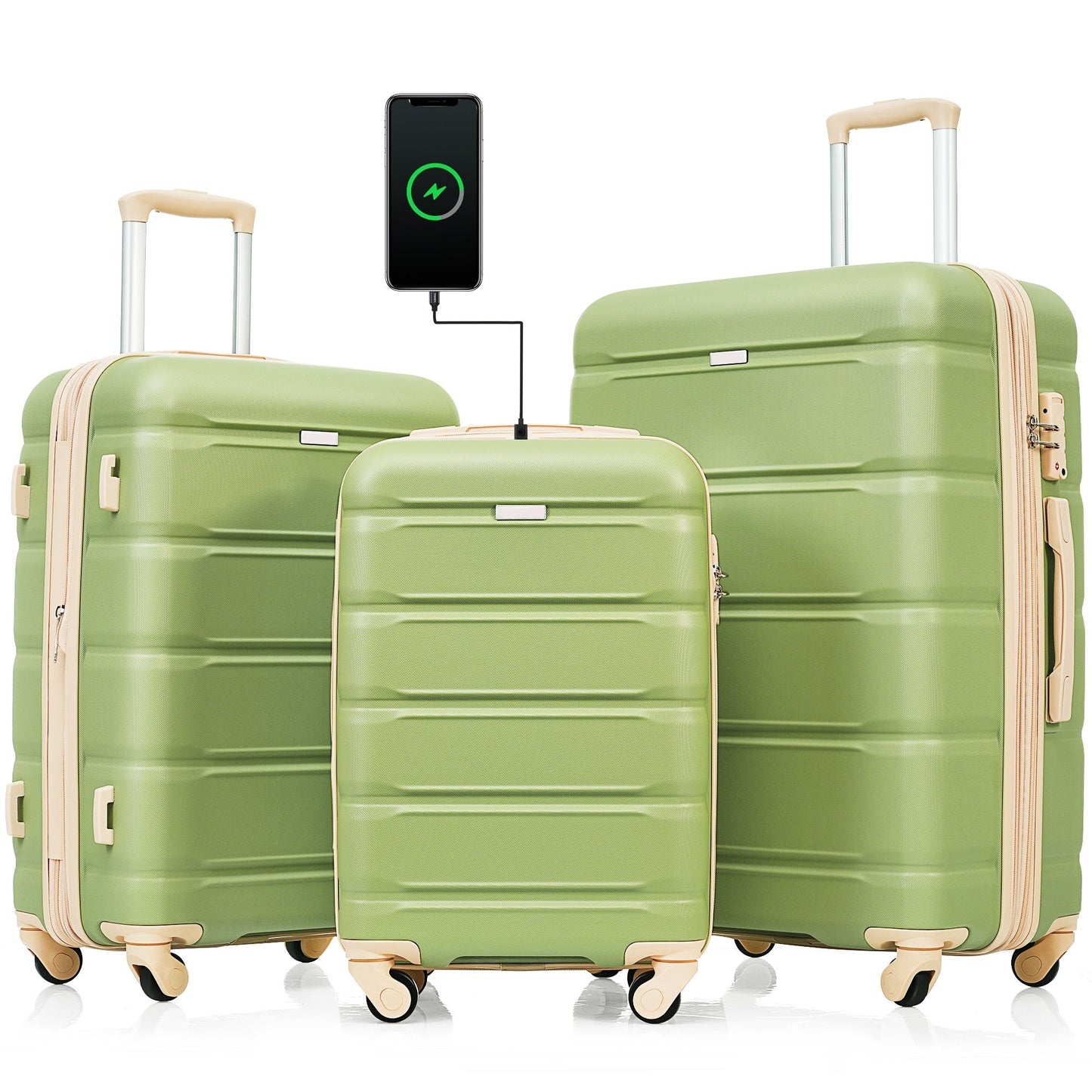 Luggage Set of 3, 20-inch with USB Port, Airline Certified Carry-on