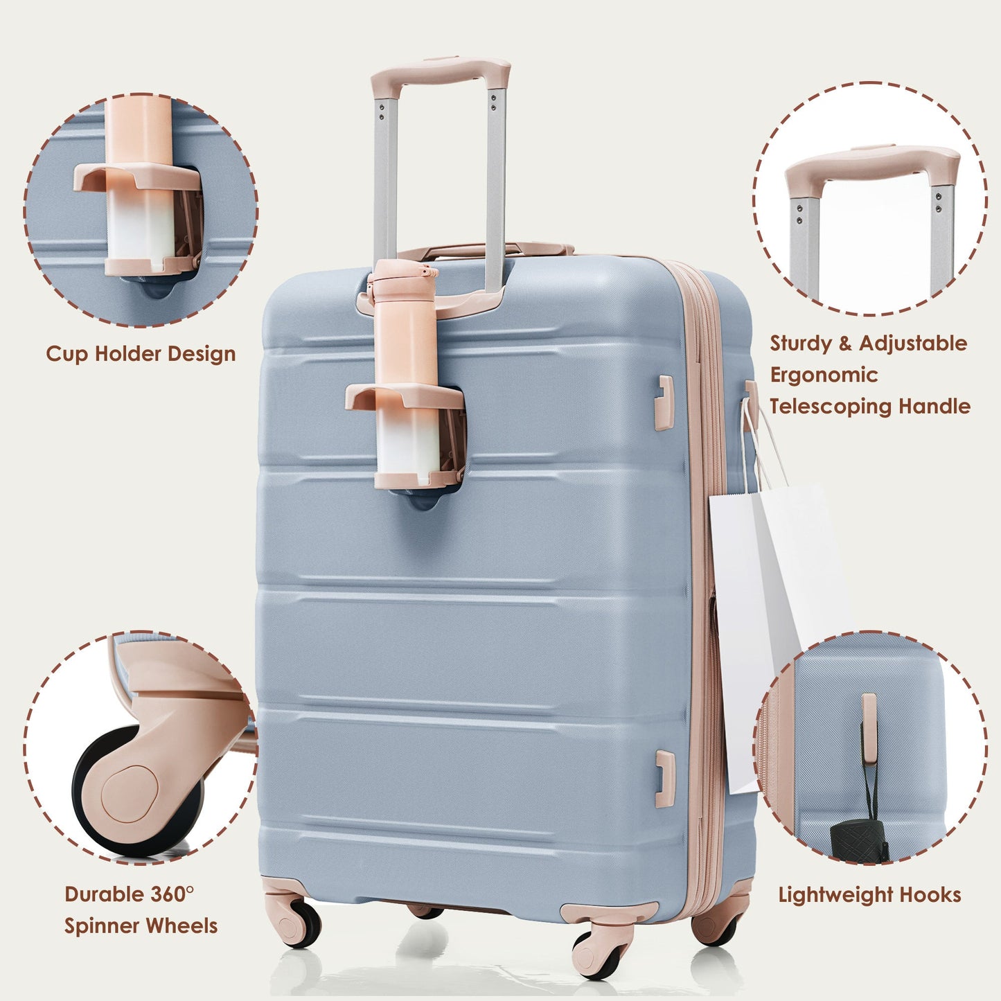 Luggage Sets 4 Piece, 20-inch with USB Port, Expandable ABS Durable