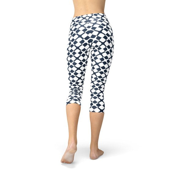 Womens Geometric Blue Tile Capri Leggings