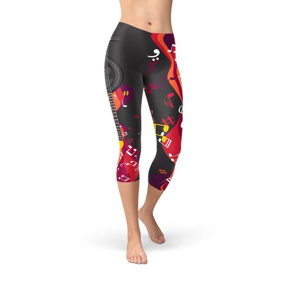 Guitar and Music Note Capri Leggings