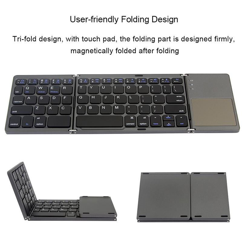 Portable Triple Folding Bluetooth Keyboard Wireless Mini Foldable