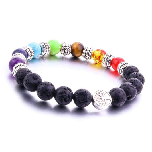 Seven Chakras Tree Of Life Lava Stone Essential Oil Bracelet