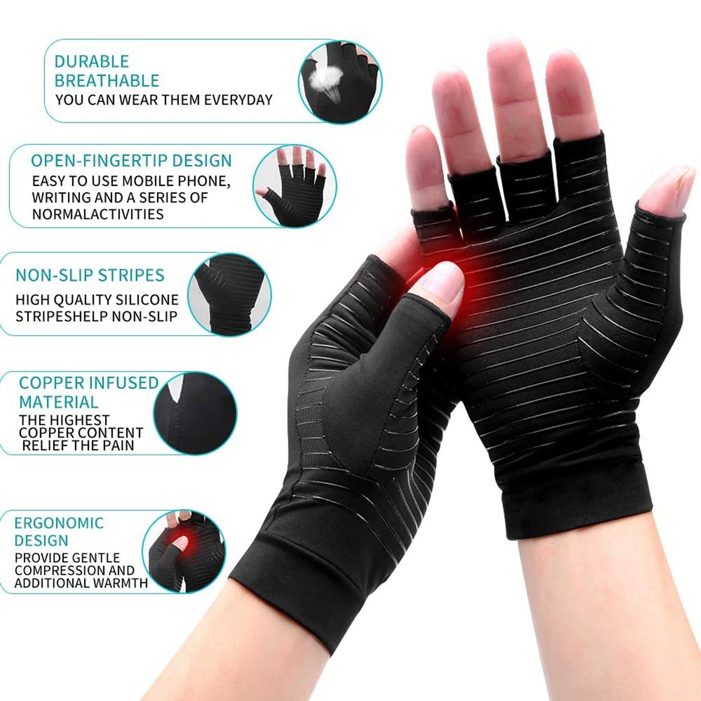 Arthritis Gloves for Men Women, Compression Copper Fiber Anti Slip