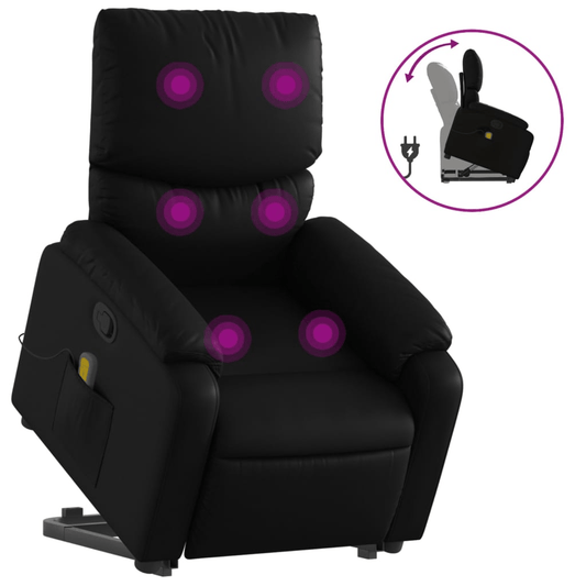 vidaXL Stand up Massage Recliner Chair Black Faux Leather