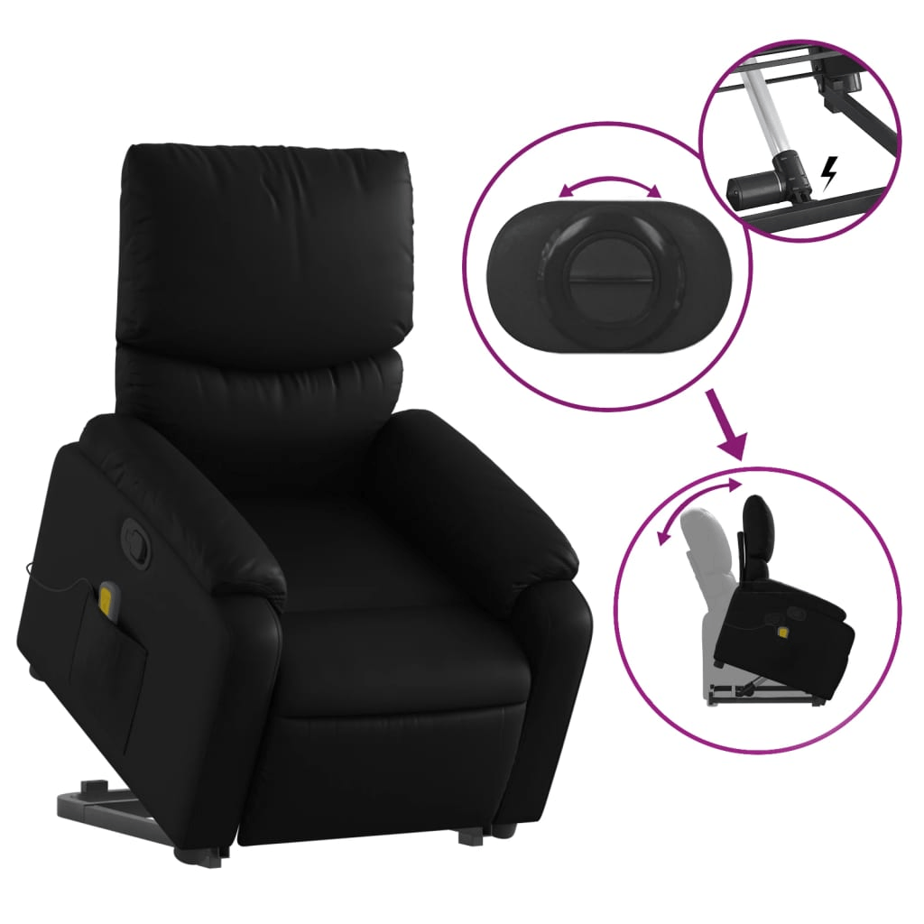 vidaXL Stand up Massage Recliner Chair Black Faux Leather