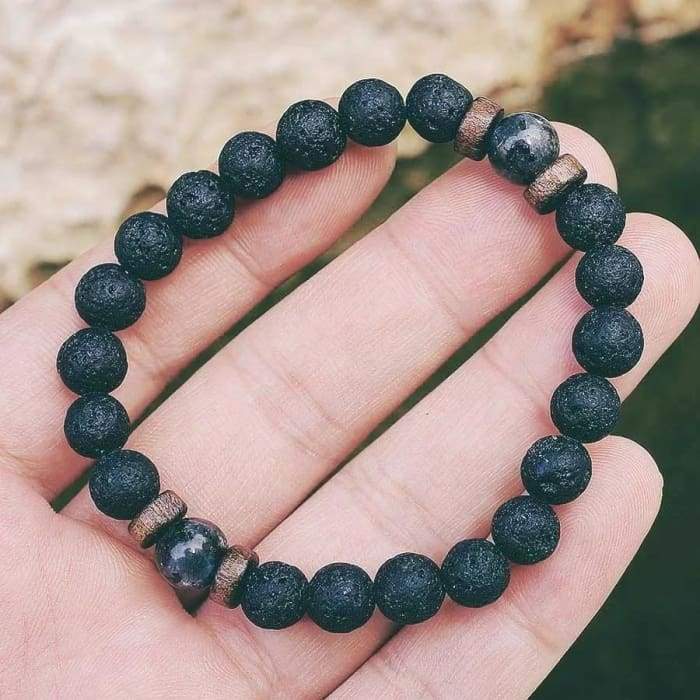 Wood and Lava Stone Essential Oil Bracelet - Gray 2